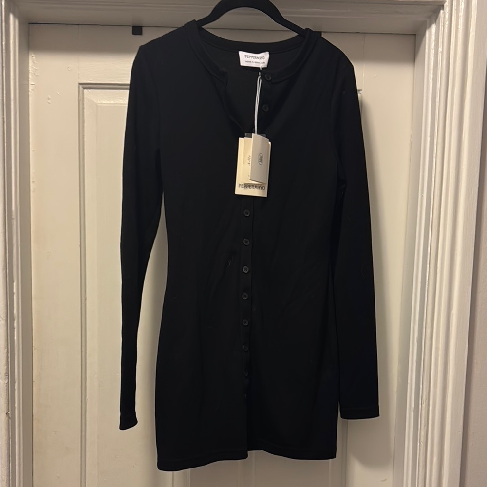 Peppermayo Black Ribbed Button-Up Top